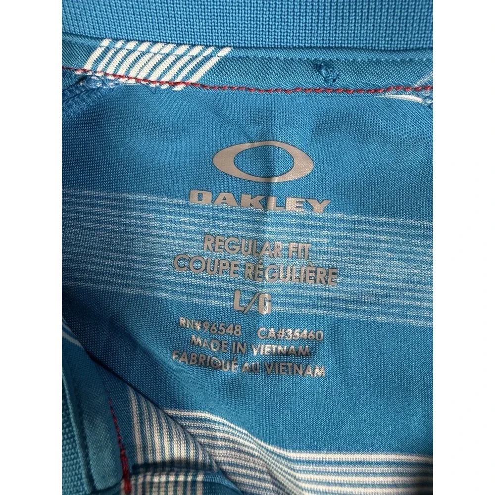 Oakley Golf Polo Shirt Mens L Blue Striped Hydrolix Performance Regular Fit